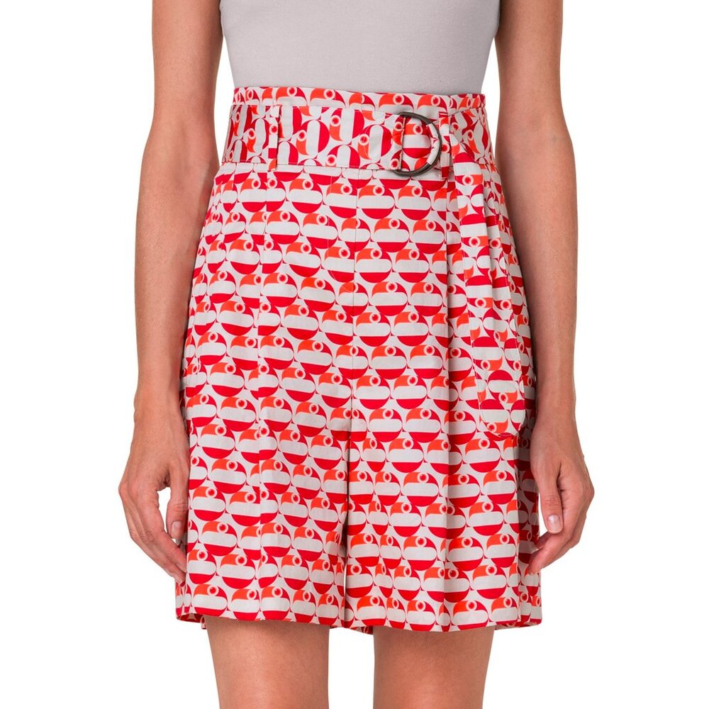 Akris Punto R/24 Fiorellina Off-White Cotton Pelican Dot Belted Bermuda Shorts